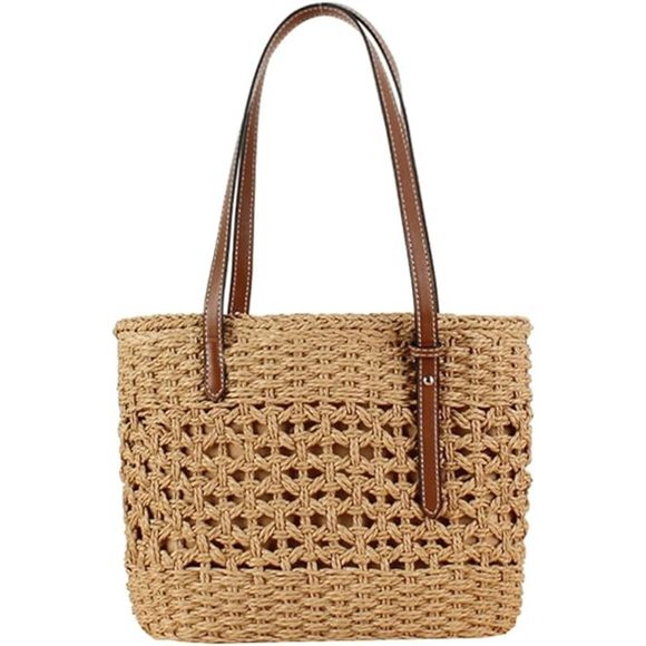 Straw Tote Bag Handbag Summer Straw Beach Bag Tote Purse Handwoven :P - Picture 1 of 7